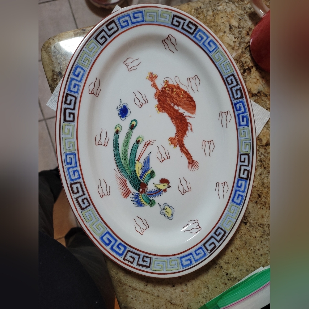 Vintage Asian-Inspired Decorative Plate